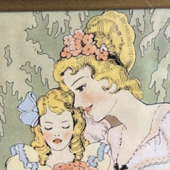 Vtg 1930s PRECIOUS MOTHER Poem Print Art Gold Frame Mother's Day Hanger 9" x 7" - Picture 3 of 16